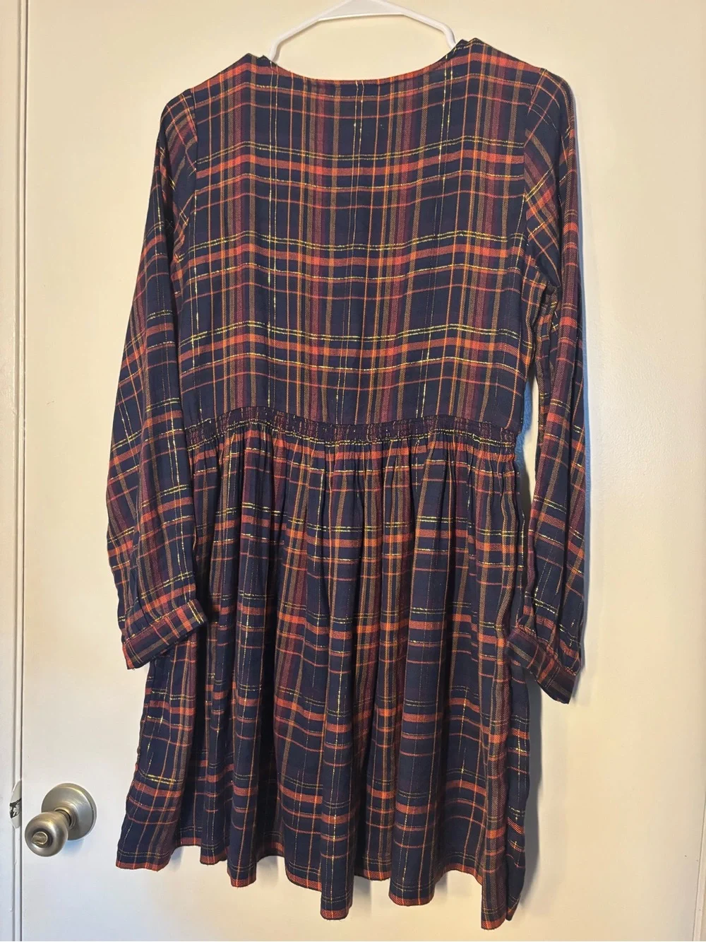 Cat & Jack Plaid Metallic Gold Tread Ruffle Dress Girls XL NWOT
